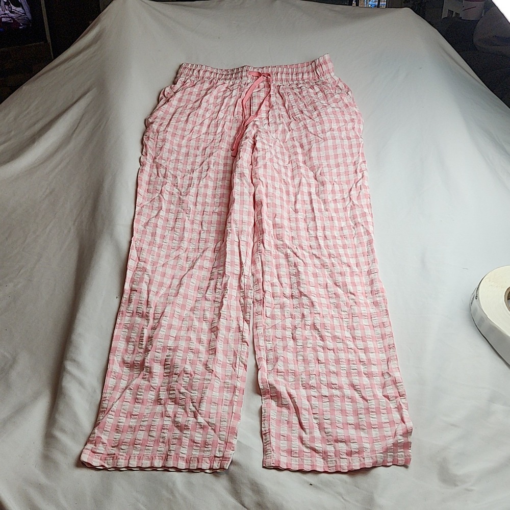 L.L. Bean Pajama Pants Gingham Seersucker Pink Women's Size Medium